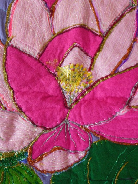 Detail of embroidery stitching.